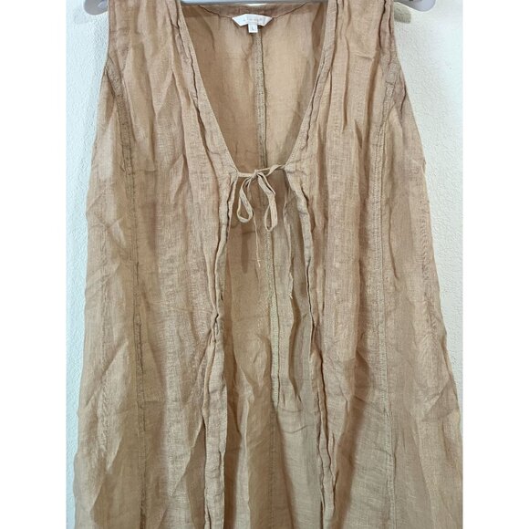 Kleen Women's Linen Tie-Front Sleeveless Cardigan Vest Large Tan Lightweight - Picture 2 of 12